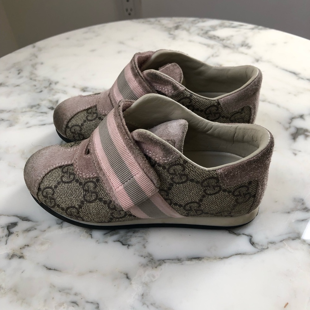 GUCCI Kids GG Baby Toddler Shoes Sneakers Suede Pink Brown Sz 9 26 UNISEX